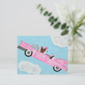 Basset Hounds in Pink Convertible Postkarte (Stehend Vorderseite)