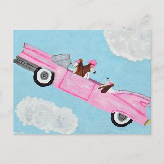 Basset Hounds in Pink Convertible Postkarte (Vorderseite)