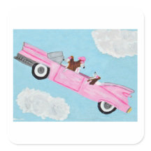 Basset Hounds in pink convertible Sticker