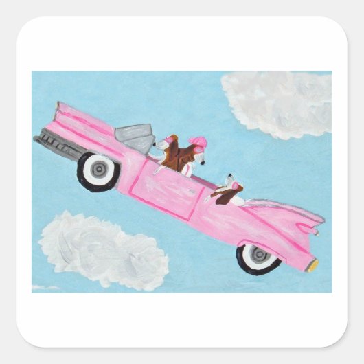 Basset Hounds in pink convertible Sticker (Vorderseite)