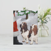 Basset Hounds Meet Santa Weihnachtskarte (Stehend Vorderseite)
