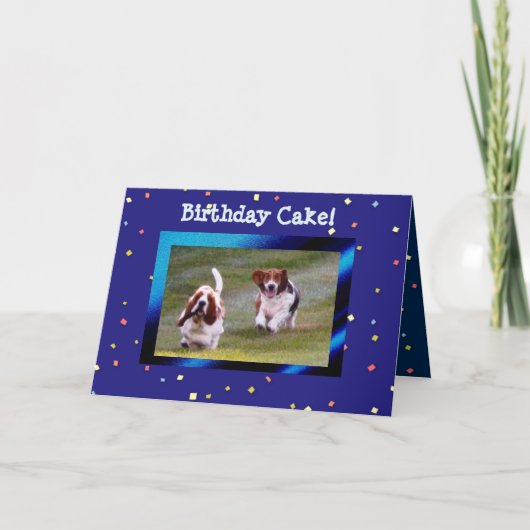 Basset Hounds on Funny Birthday Card w/Cake Karte (Vorderseite)