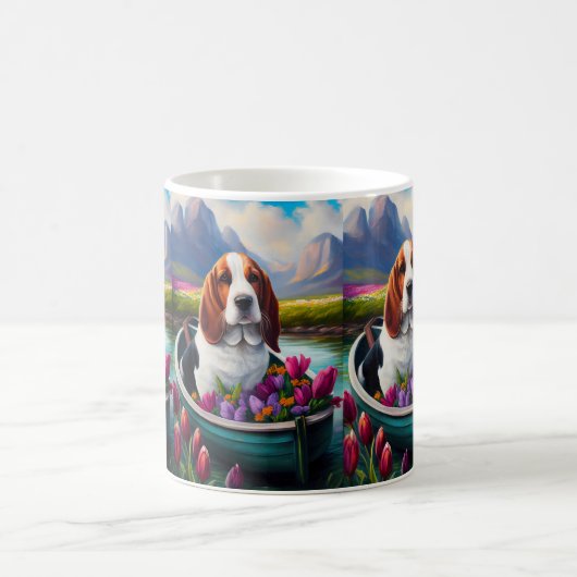 Basset Hund auf einem Paddle: Ein Landschaftliches Kaffeetasse (Mittel)