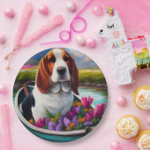 Basset Hund auf einem Paddle: Ein Landschaftliches Pappteller (Party)