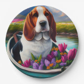 Basset Hund auf einem Paddle: Ein Landschaftliches Pappteller (Vorderseite)