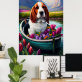 Basset Hund auf einem Paddle: Ein Landschaftliches Poster (Heimbüro)