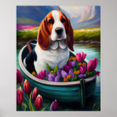 Basset Hund auf einem Paddle: Ein Landschaftliches Poster (Vorne)