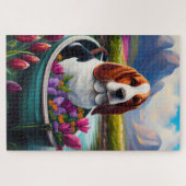 Basset Hund auf einem Paddle: Ein Landschaftliches Puzzle (Horizontal)
