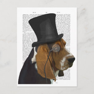 Basset-Hund, Festhund und Hut Postkarte