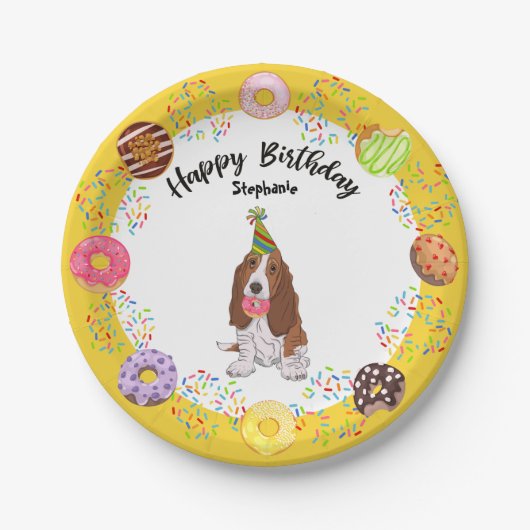 Basset Hund Hund Geburtstag Donuts Party Papierpla Pappteller (Vorderseite)