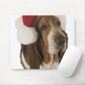 Basset-Hund in Weihnachtsmannmütze Mousepad (Mit Mouse)