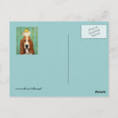 Basset-Hund mit Goldfinch in Teacup-Postkarte Postkarte (Rückseite)