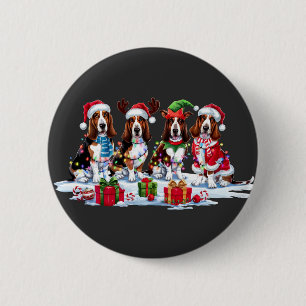 Basset Hund Weihnachtsmannmütze Geweih Elf Weihnac Button