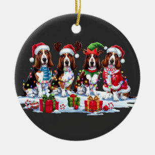 Basset Hund Weihnachtsmannmütze Geweih Elf Weihnac Keramik Ornament