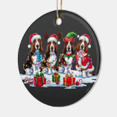 Basset Hund Weihnachtsmannmütze Geweih Elf Weihnac Keramik Ornament (Links)