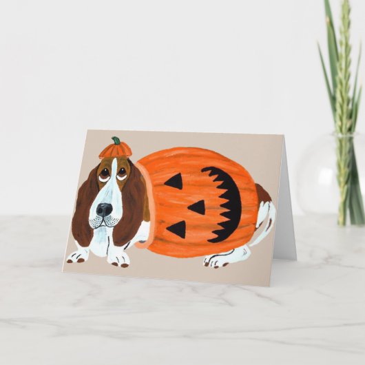 Basset in Pumpkin Anzug Karte (Vorderseite)