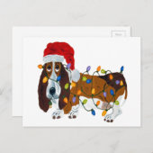 Basset in Weihnachtsbeleuchtung getanzt Feiertagspostkarte (Vorne/Hinten)