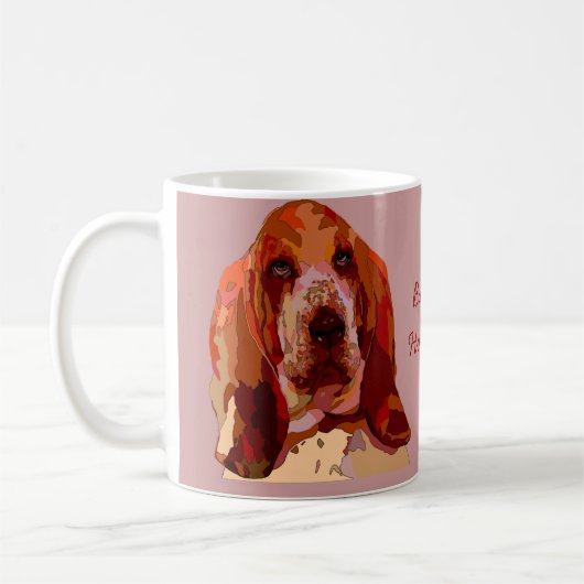 Basset-Jagdhund-Tasse in den hellen Farben Kaffeetasse (Links)