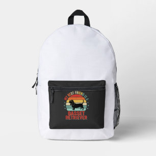 Basset Retriever Retro Sonnenuntergang Hund Bedruckter Rucksack