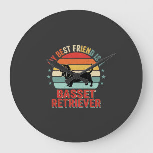 Basset Retriever Retro Sonnenuntergang Hund Große Wanduhr