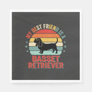 Basset Retriever Retro Sonnenuntergang Hund Serviette