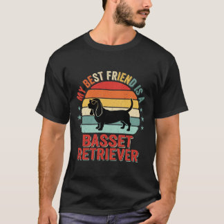 Basset Retriever Retro Sonnenuntergang Hund T-Shirt