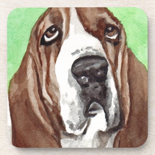 Basset Watercolor Getränkeuntersetzer (Vorderseite)