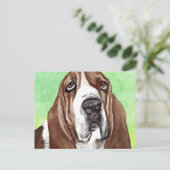 Basset Watercolor Postkarte (Stehend Vorderseite)