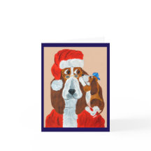 Basset-Welpe erzählt dem Weihnachtsmann seine Weih