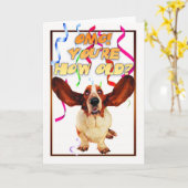 Bassetgeburtstagskarte - Sie sind, wie alt? Karte (Gelbe Blume)