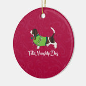 Bassett Hound Christmas Feliz Naughty Dog Keramik Ornament (Links)