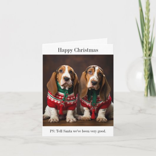 Bassett Hound Welpen Weihnachtskarte Karte (Vorderseite)