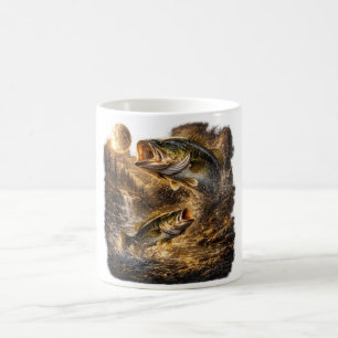 Bassfisch heult zum Mond Vintage Angler Fishe Kaffeetasse