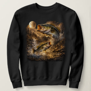 Bassfisch heult zum Mond Vintage Angler Fishe Sweatshirt