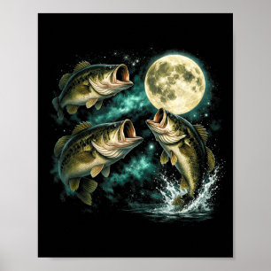 Bassfisch heult zum Mond Vintage-Angler Poster
