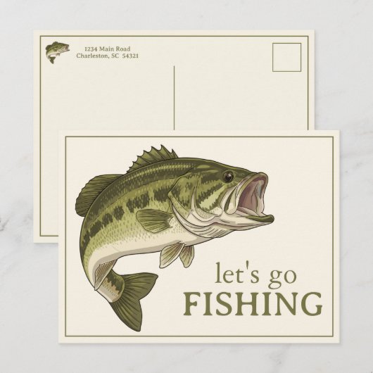 Bassfisch Lass uns Fischen Personalized Postkarte (Vorne/Hinten)