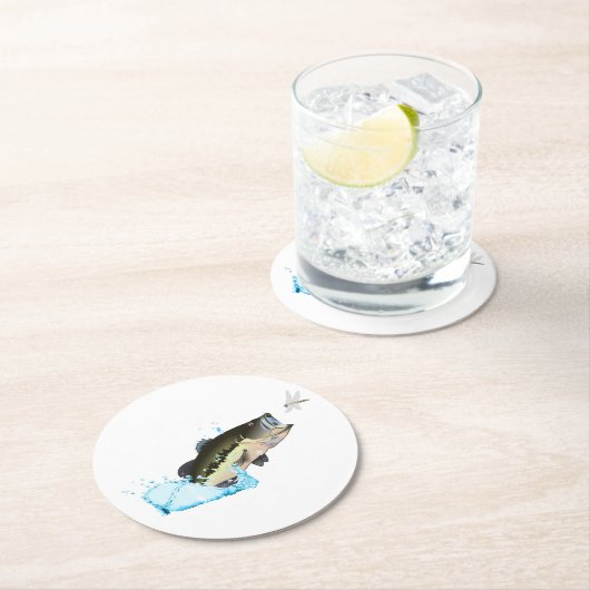 Bassfisch nach Dragonfly Runder Pappuntersetzer (Vor Ort)