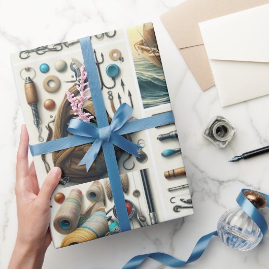 Bassfisch und Tackle für sein Geschenkpapier (Schenken)