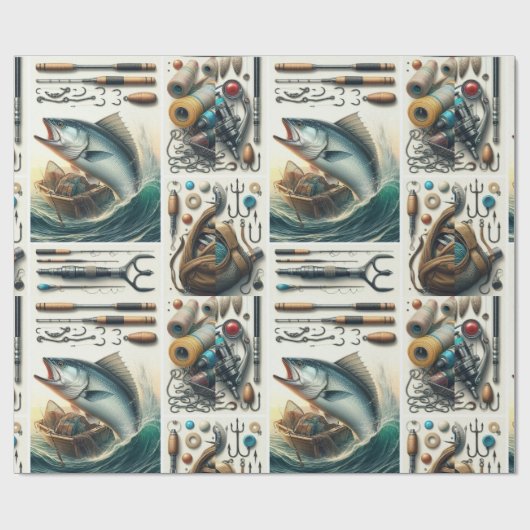 Bassfisch und Tackle für sein Geschenkpapier (Flach)