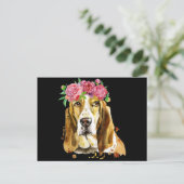 Basshound Flower Crown Watercolor Art dog Mom Postkarte (Stehend Vorderseite)