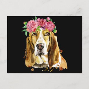 Basshound Flower Crown Watercolor Art dog Mom Postkarte