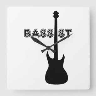 Bassist Silhouette Quadratische Wanduhr