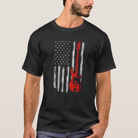 Bassist USA American Flag Bass Guitar Player Musi T-Shirt (Vorderseite)