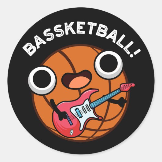 Bassketball Funny Basketball Music Puff Dark BG Runder Aufkleber (Vorderseite)