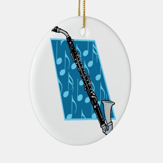 Bassklarinette mit blauem Hintergrund und Keramikornament (Rechts)