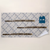 Bassoon-Trio-blaue weiße karierte Strandtuch (Vorderseite)