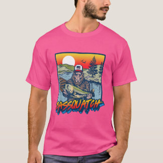 Bassquatch Funny Bass Fischen Sasquatch Retro 80er T-Shirt