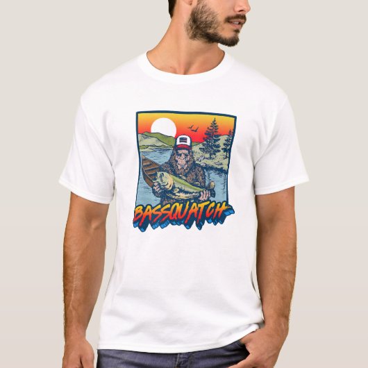 Bassquatch! Funny Bass Fishing Sasquatch Retro 80e T-Shirt (Vorderseite)