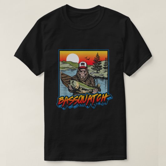 Bassquatch Funny Bass Fishing Sasquatch Retro 80s  T-Shirt (Design vorne)