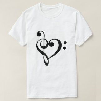 Bassschlüssel-und dreifacher Clef-Herz T-Shirt